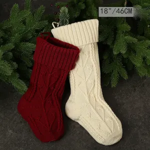 18" Large Cable Knitted Xmas Hanging Staggered Twist Stocking Holiday Party Ornaments For Kids Gifts