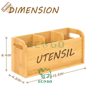 Porte-ustensiles de cuisine en bambou en bois flexible de grande capacité avec lunette avant amovible à 3 compartiments pour la cuisine - Product Image 2