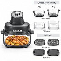 Friteuse à air électrique domestique avec commande rotative manuelle et bol transparent, friteuse à air en verre de 6 L