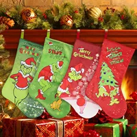 Nouvelle Chaussette de Noël en Peluche Décorative Grinch-chi Monstre Vert Festif pour Enfants, Sac à Bonbons et Cadeaux pour la Veille de Noël