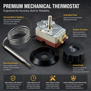 16A 50 - 190 ℃   <span class=keywords><strong>Thermostat</strong></span> capillaire réglable pour friteuse à air, certifications CE UL TUV, régulateur de température, chauffage de <span class=keywords><strong>four</strong></span> - Product Image 1