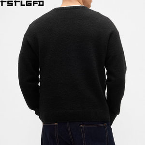 Suéter Holgado con Cuello en V, Fabricante de Pullovers de Punto Personalizados, Puños y Dobladillo Acanalados, Estilo Casual Minimalista Urbano, Venta al por Mayor - Product Image 2