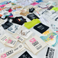 Étiquettes tissées personnalisées en coton satiné pour vêtements, avec logo de marque imprimé, écologiques et gaufrées, pour accessoires de confection