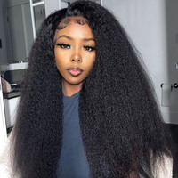 Perruque Lace Front Yaki Lisse en Cheveux Humains, Sans Colle, Pré-Pluckée, Nœuds Blanchis, Ligne de Cheveux Naturelle pour Femmes Noires
