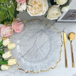 Assiettes de service de luxe en plastique transparent durable, bordées d'or, faites à la main, pour banquets de mariage, décoration rétro classique, personnalisables - Product Image 4