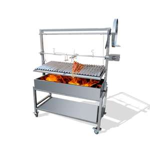 Parrilla <span class=keywords><strong>Argentina</strong></span> Moderna de Carbón Vegetal con Asador, Carro de Acero Inoxidable, Parrilla para Exteriores - Product Image 4