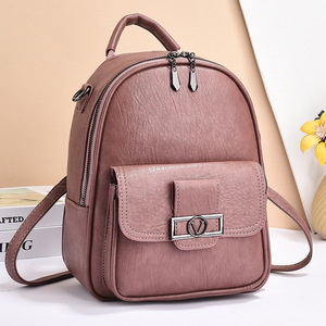 <b>Mini</b> Pink Faux Leather <b>Backpack</b> With Zipper And Hasp Closure Soft Handle Shoulder Strap Lightweight Small Capacity Daily Use - Product Image 2