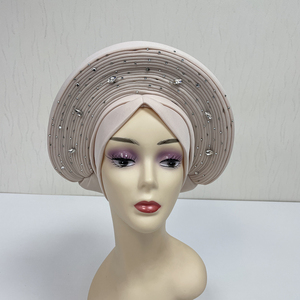 MH-1155 Magnifique turban africain en coton, prêt-à-porter, pour <span class=keywords><strong>mariage</strong></span> nigérian, <span class=keywords><strong>hijab</strong></span> musulman, bonnets, turbante - Product Image 5