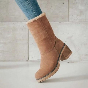Women's Winter Warm Snow Boots Ankle <b>Booties</b> Round Toe Fashion Trend Comfortable Casual Mid Height PVC Upper Cotton Lining - Product Image 2