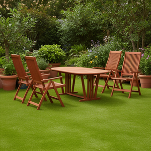 Set da Pranzo da Giardino in Legno di Eucalipto Massiccio, 4 Posti, Pieghevole, Arredamento da Esterno in Stile Contemporaneo - Product Image 2