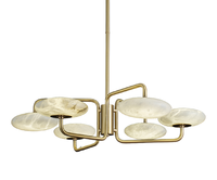 Lustre LED sur mesure au design Art Déco avec texture marbre, installation pour projets de grande envergure, cadre en laiton, pour salon