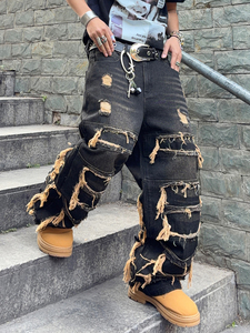 Nouveau style – <span class=keywords><strong>Jean</strong></span> large en denim pour <span class=keywords><strong>homme</strong></span> – Tendance explosive – <span class=keywords><strong>Jean</strong></span> extensible avec patchs pour <span class=keywords><strong>homme</strong></span> - Product Image 4