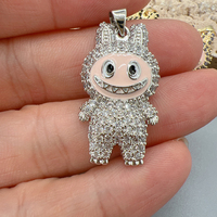 Vente en gros de pendentifs et breloques personnalisés Labubu en forme de personnage de dessin animé, plaqués or 18 carats, avec zircon et cristal, tendance, pour la fabrication de bijoux de mariage