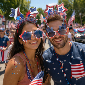 Pafu Ensemble de 7 accessoires patriotiques du 4 juillet, bandeaux rouge, blanc et bleu, lunettes de soleil, <span class=keywords><strong>barbe</strong></span>, décoration de fête sur le thème de la fête de l'indépendance des États-Unis - Product Image 3