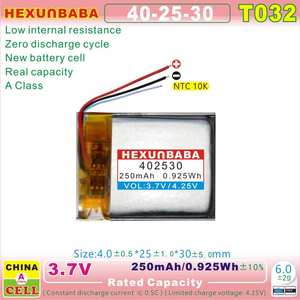 3.7V 250Mah 402530 3 Draden Ntc 10K Polymeer Lithium Ion Li-Ion Batterij Voor Tws Oordopjes Oortelefoon Hoofdtelefoon Mp3 Luidspreker Gps T032 - Product Image 3