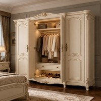 Armoire de chambre à coucher en bois sculpté de style français de luxe, plusieurs portes, blanc ivoire, directement de l'usine, pour villa et hôtel
