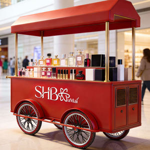 รถเข็นโชว์สินค้าโลหะสีทองหรูหรา สีตามสั่ง ตู้คีออสแบบพกพาสำหรับขายเครื่องประดับ บูธพับได้สำหรับงานบูติกและงานอีเว้นท์ ให้เช่าแบบกำหนดเองได้ - Product Image 1