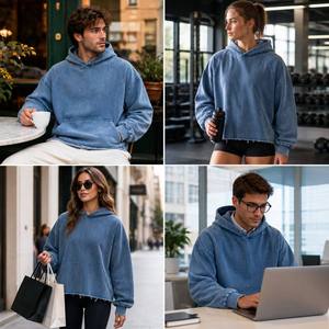 Custom 300g formato Logo colore alta qualità Cropped Boxy Fit produzione DTG pesi massimi uomo felpa con cappuccio produttore di <span class=keywords><strong>abbigliamento</strong></span> - Product Image 6