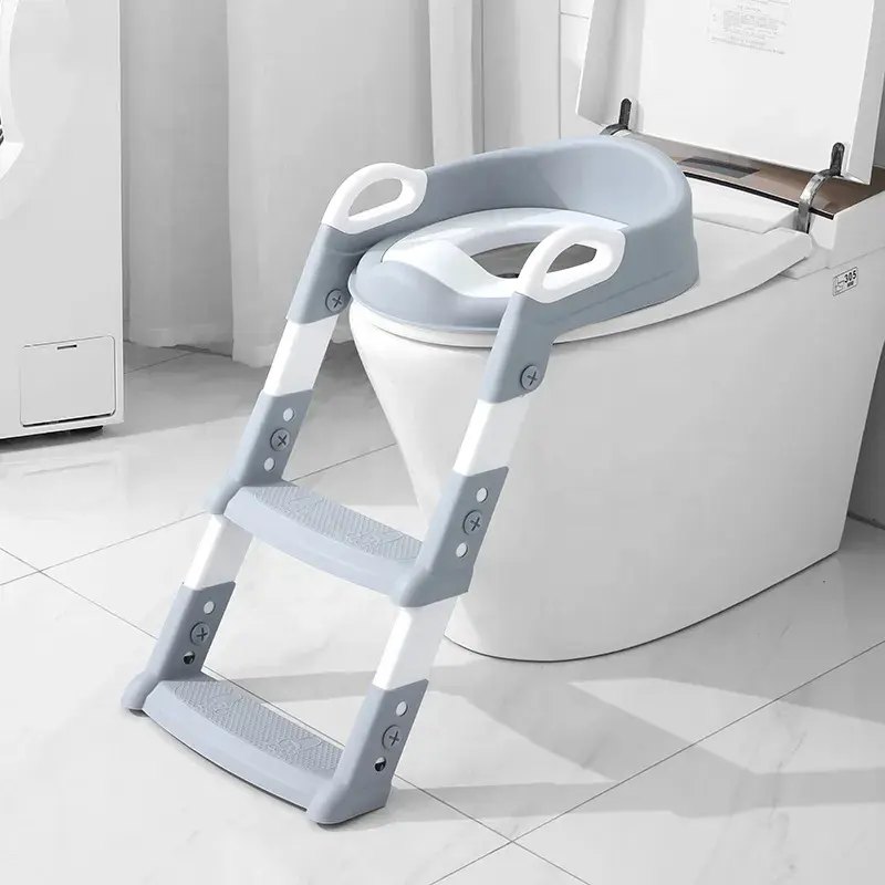 Baby PU Soft Pad Children Adjustable Ladder Toilet Plastic Potty Seat Handle Ladder Toilet Potty Training Seat