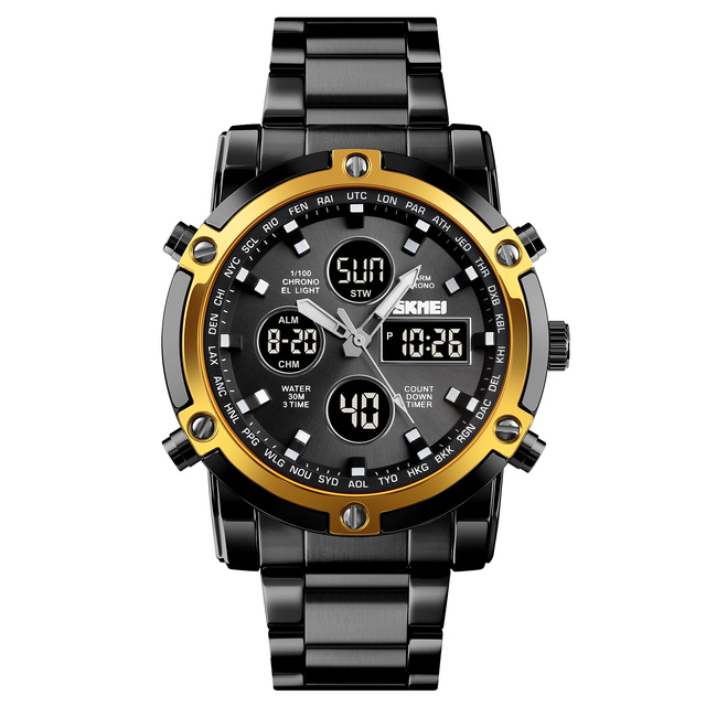 SKMEI 1389 Top Brand Luxury Steel Analog Digital Watches Original Men Wrist Black Dual Time Sport Watch Water Resistant Reloj