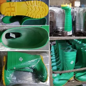 Großhandel kostenloses Muster Regenschuhe Regenschuhe Chemieindustrie schlagfest Anti-Säure Stahlzehe grün PVC-Wasserschuhe