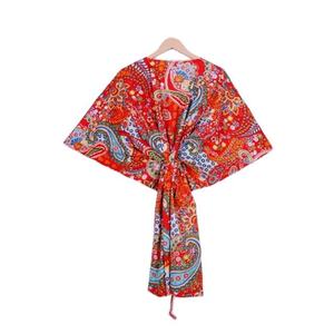 Caftán de Algodón Tejido a Mano para Mujer, Estampado Floral Dulce, Ecológico, Corte Holgado, Ropa Casual de Verano y Primavera - Product Image 1