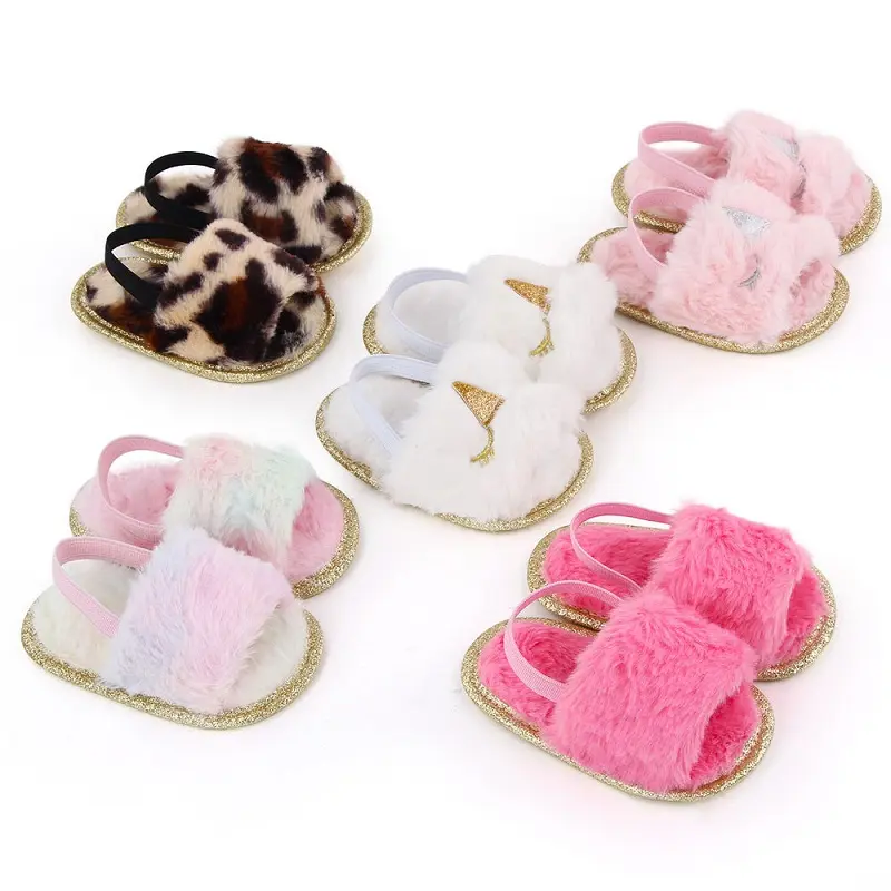 Newborn Baby Walkers Unicorn Leopard Fur Design Sandals for 0-1T Baby Casual Shoes