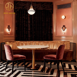 Ensemble de table et de chaises de café en marbre rond de luxe haut de gamme, canapé de café, banquette de <span class=keywords><strong>restaurant</strong></span> en demi-cercle, mobilier de restauration - Product Image 3