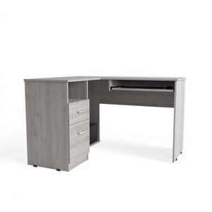 Deposito E-SHOP scrivania per Computer a forma di L grigio chiaro con vassoio per tastiera due cassetti uno scaffale aperto serie Idra - Product Image 1