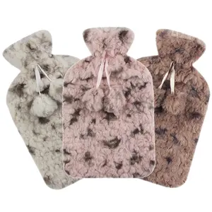 Free Sample Wholesale Custom Natural Rubber Hot Water Bags With Rabbit Fur Plush Cover Hot Water Bottle 2 Liter