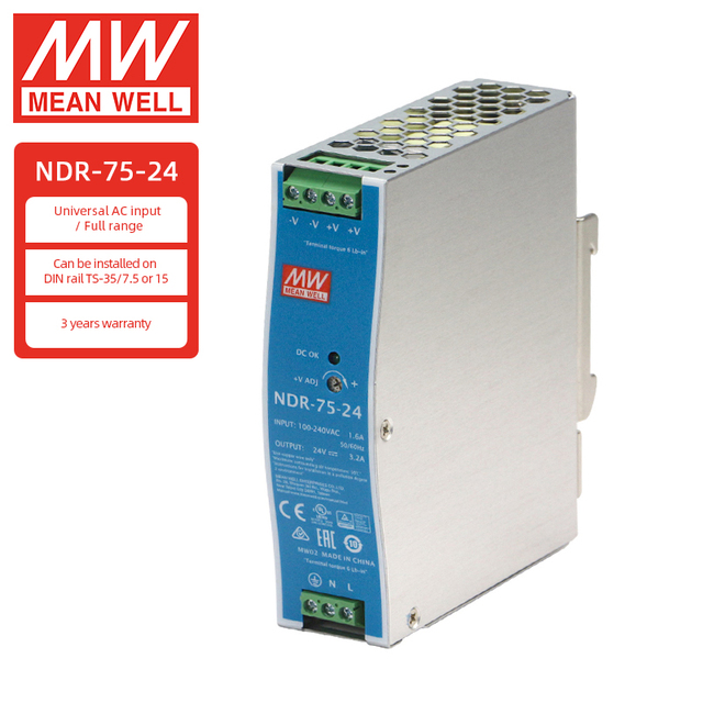 MEAN WELL NDR-75-24 75W 24V Single Output Din Rail 3 Years Warranty Power Supply