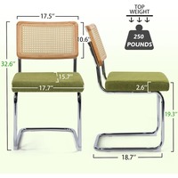 Ensemble de 4 chaises de salle à manger modernes Cesca Cane, dossier en rotin tissé à la main, pieds en métal, assise rembourrée en polyester, respectueuses de l'environnement