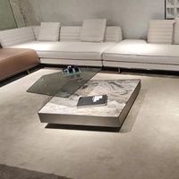 Furnitur rumah mewah Modern atas marmer besar meja Tengah emas dengan laci kustom meja kopi untuk ruang tamu MOQ 2 buah