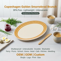 Assiette ovale en mélamine incassable dorée motif treillis 7 pouces, couleur crème, pour enfants, cantine scolaire, plateau de déjeuner empilable, OEM ODM