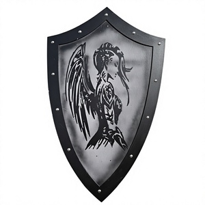 Escudo de Ángel de Acero con Impresión Troquelada, Acabado en Níquel Negro, Decoración para el Hogar, Artesanía Metálica - Product Image 1