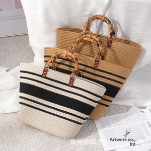 Bolso <span class=keywords><strong>de</strong></span> mano <span class=keywords><strong>de</strong></span> tela <span class=keywords><strong>de</strong></span> algodón tejido con asa rígida, diseño sencillo a rayas, para <span class=keywords><strong>mujer</strong></span>, verano <span class=keywords><strong>2022</strong></span>, bolsa <span class=keywords><strong>de</strong></span> almacenamiento - Product Image 1