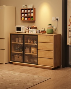 <span class=keywords><strong>Buffet</strong></span> <span class=keywords><strong>haut</strong></span> en bois massif avec portes vitrées, organisateur à panneaux perforés et tiroirs – Meuble de rangement autoportant pour cuisine - Product Image 3