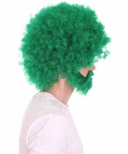 Conjunto de peluca y barba Afro verde pintor de los años 80 Unisex, pelucas de pelo loco para Mardi Gras, Cosplay, fiesta deportiva y accesorio de día espiritual - Product Image 2