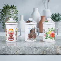 Mug en émail personnalisé, design classique, couvercle écologique, type de décalcomanie, isolation thermique 0-6 heures, compatible micro-ondes, grande capacité