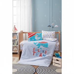 Ensemble de literie bébé 100% coton Cotton Box, motif marin bleu, couette et drap tricotés avec motif dessin animé, idéal pour le sommeil de bébé - Product Image 3