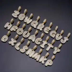 Özel Hip Hop 14k altın kaplama 26 mektup kolye kolye takı Moissanite Cz zirkon 925 ayar gümüş mektup kolye