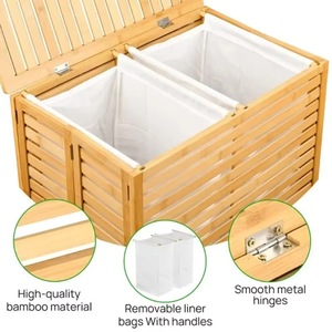 Cesto de Ropa de Bambú con Tapa, Rectangular, Color Natural, Organizador de Ropa Resistente, Tipo Vertical con Dos Forros Extraíbles - Product Image 2