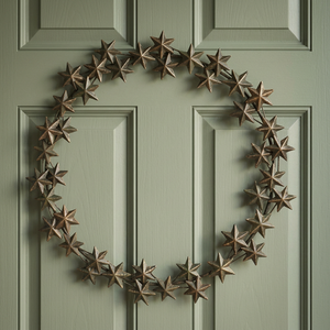 Corona de Estrella Metálica Rústica Hecha a Mano, Corona Decorativa de Flores Redonda sin Luces para Colgar en la Pared en Navidad, Paquete Individual - Product Image 2