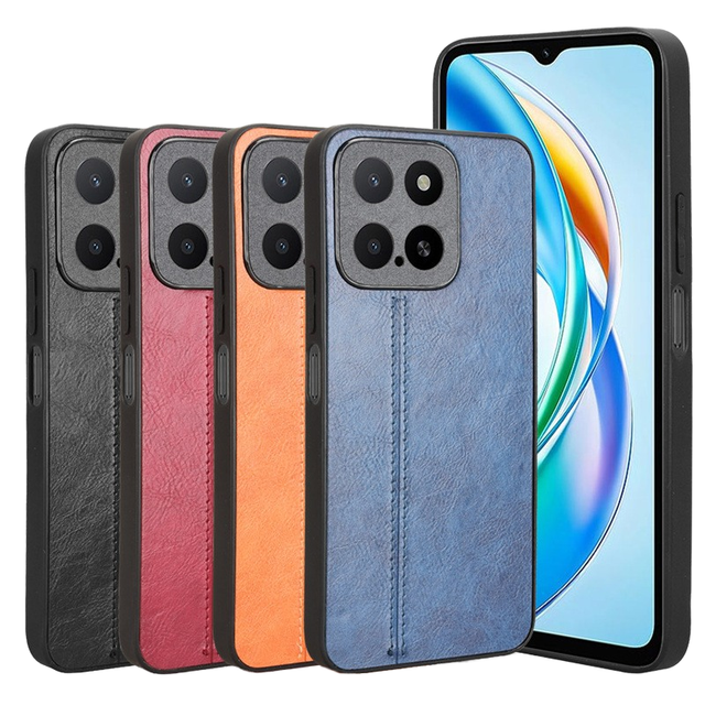 Business Suture Design Retro PU Leather Phone Case for Honor X5b Plus Matte Back Cover Protection with OPP Bag Packaging