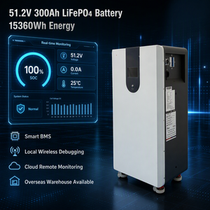 แบตเตอรี่ LiFePO4 51.2V 300Ah 15kWh พร้อมระบบตรวจสอบผ่านแอพ WiFi และคลาวด์ BMS สำหรับเก็บพลังงานแสงอาทิตย์ภายในบ้าน 6000 รอบการใช้งาน พร้อมล้อเลื่อน คลังสินค้า EU - Product Image 1