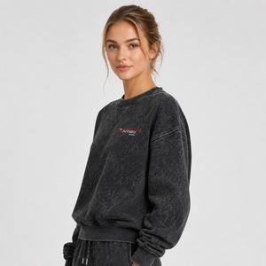 Prix de gros Sweat-shirt femme délavé à l'acide en molleton de coton avec poignets côtelés et coupe épaules tombantes, style streetwear - Product Image 5