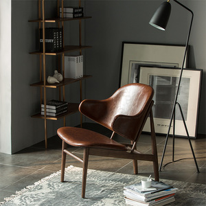 Poltrona di Design Nordico in Legno Massello e Vera Pelle con Braccioli in Schiuma ad Alta Elasticità <span class=keywords><strong>per</strong></span> Riunioni Singole - Product Image 2