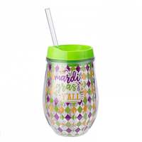 Gobelet à vin en forme d'oeuf sans BPA 350ml en plastique à double paroi avec paille en gros 10oz 300ml tasse en plastique transparente à double paroi