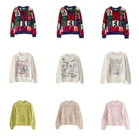 Pull en jacquard géométrique intarsia de luxe unisexe en coton, fabrication de marque de mode, personnalisation en petite série