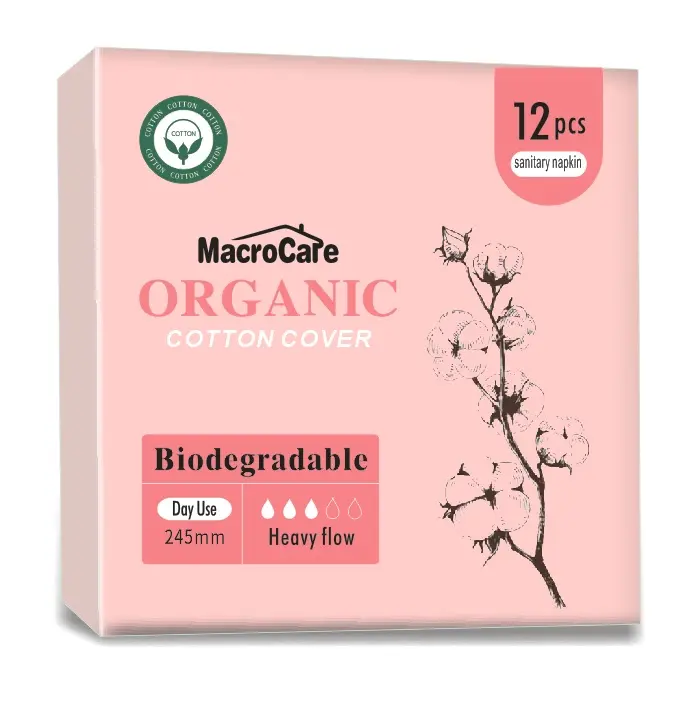Macro Care Anion Biodegradable Herbal Eco friendly Wholesale Organic Cotton Lady Cheap Sanitary Towel Pads Women Napkin